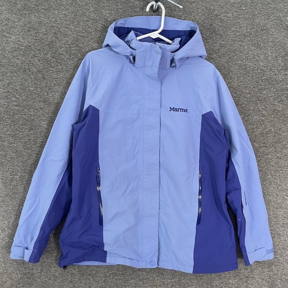 Marmot GORE-TEX Jacket Womens XL Blue Colorblock Hooded Ski Waterproof Snow